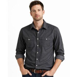 OLD NAVY men's grey blue button down long sleeves dress short polka dot